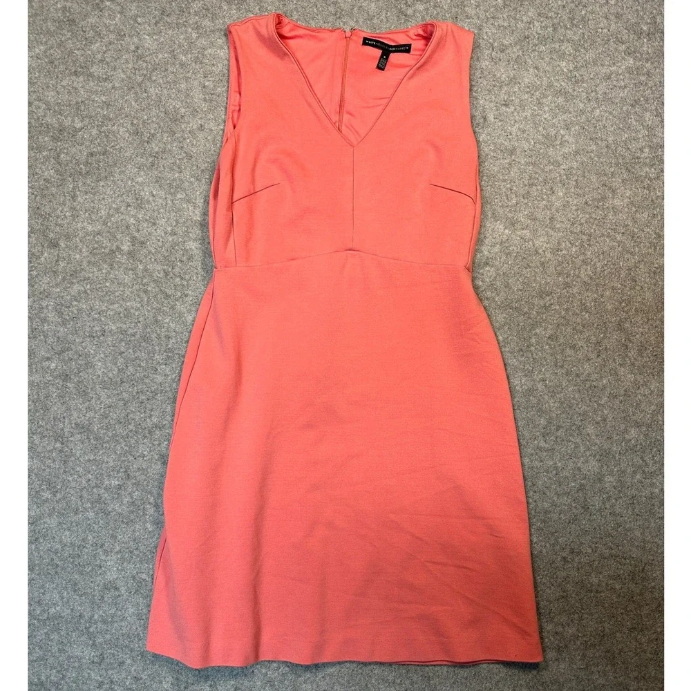 White House‎ Black Market V-Neck Sleeveless Dress 8 Coral Ponte Knit